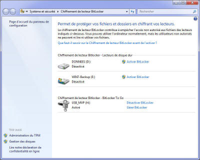 Options de Bitlocker