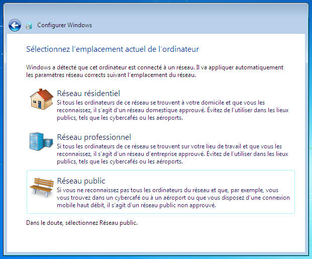 Windows 7 - Type de réseau