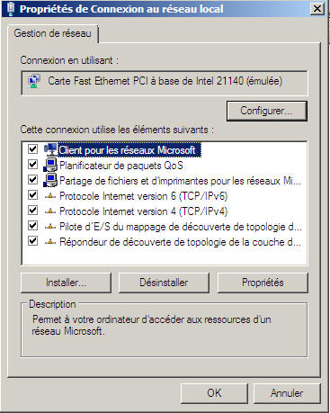 Windows Server 2008 - propriétés réseau