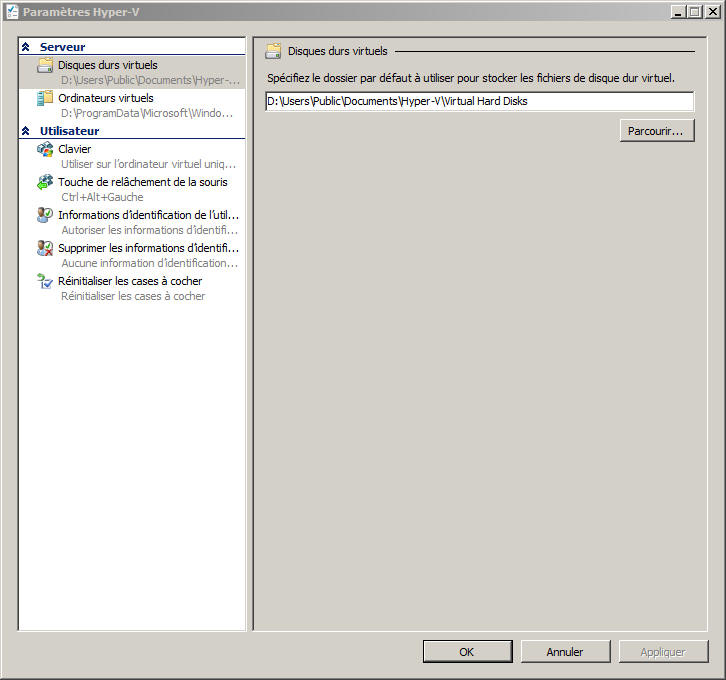 Parametres Hyper-V