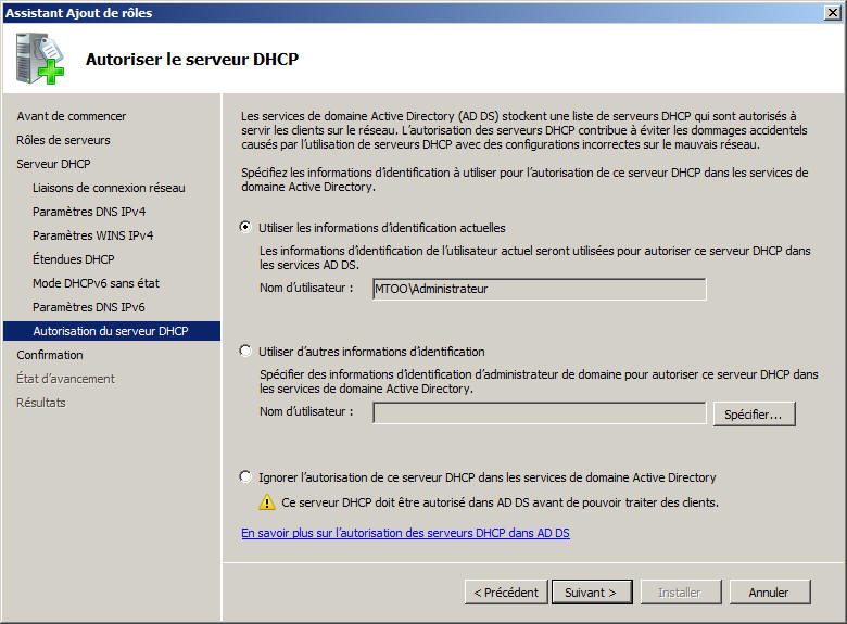 Autoriser le serveur DHCP